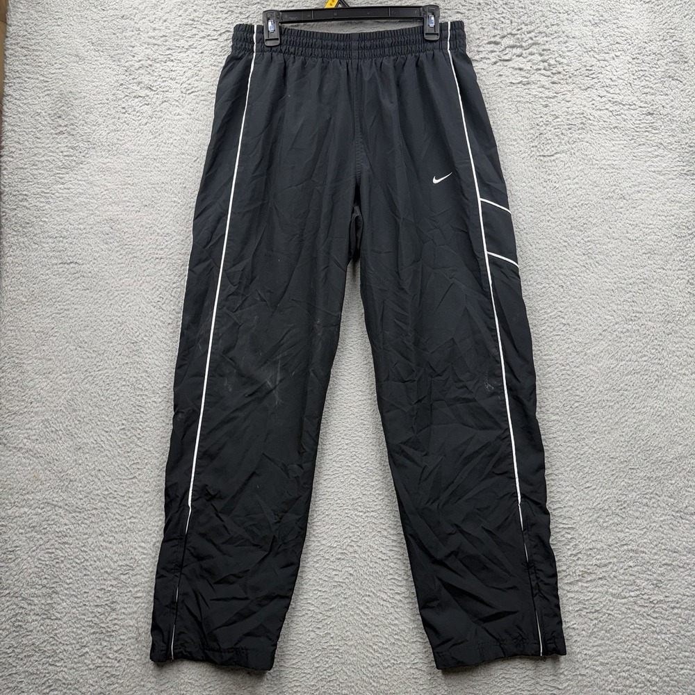 Vintage Nike Track Pants Men's Large Lined Side Stripe Black Windbreaker Baggy
